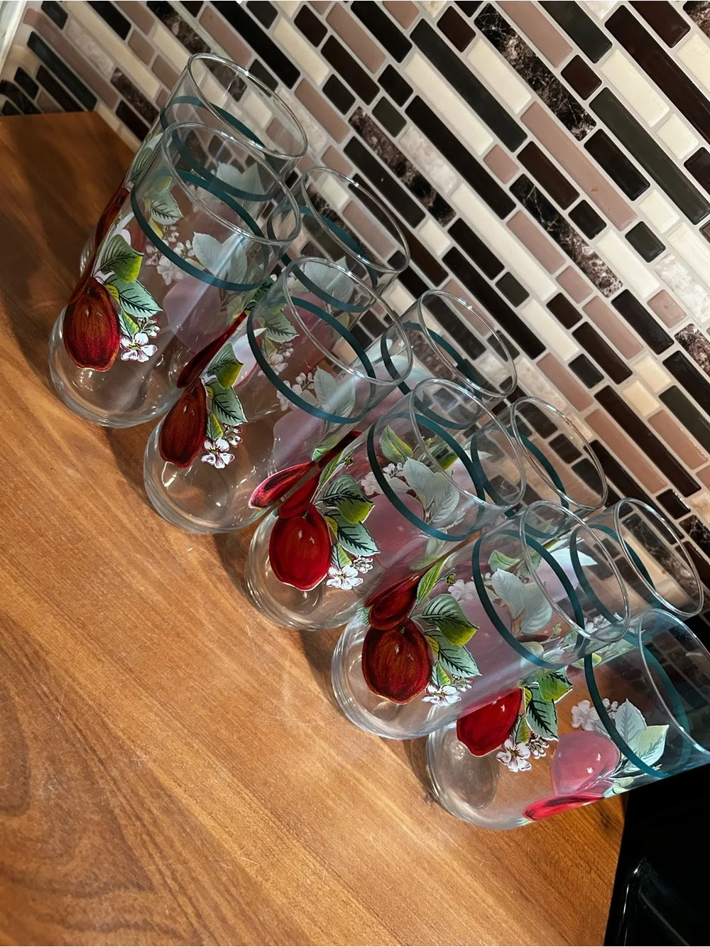 Vintage Red Apple Painted Glass Tumbler - Set of 10